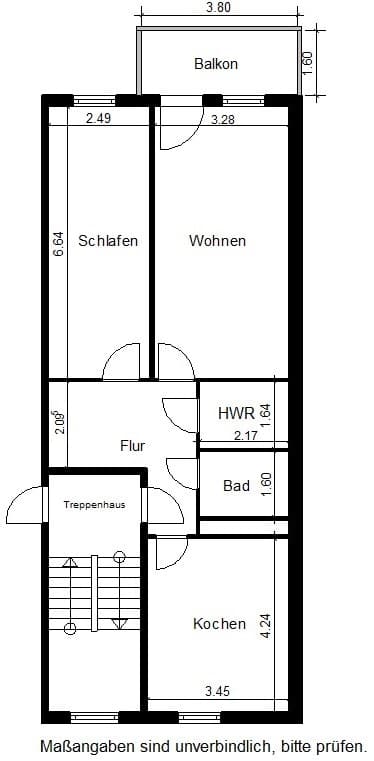 Grundriss - 2-Raumwohnung mit Balkon mit Blick ins Grüne